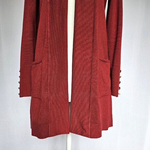 JM COLLECTION Garnet / Maroon Women's Long Cardigan Sweater, Size Petite Petite - Picture 5 of 10
